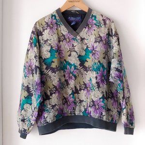 Vintage 90s Silk Floral Windbreaker Pullover jacket